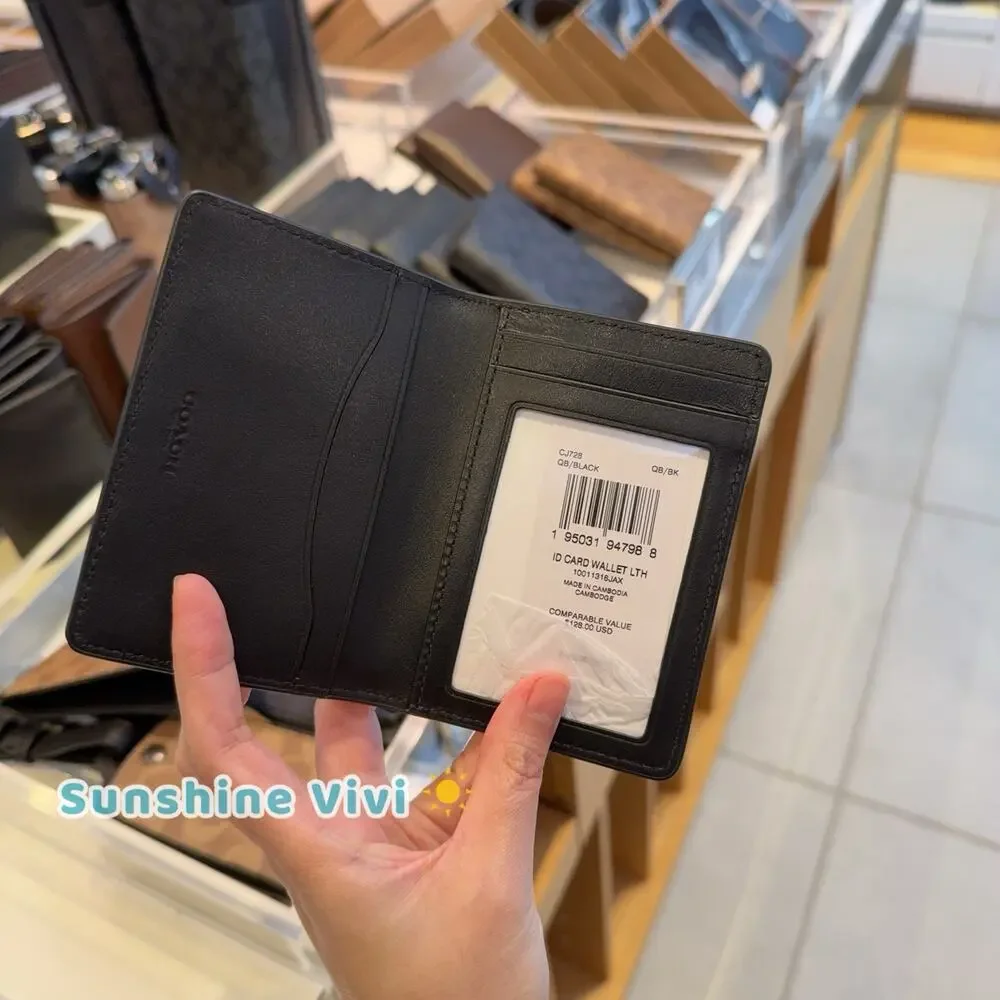 NWT Coach CJ728 Id License Credit Card Wallet Leather Black